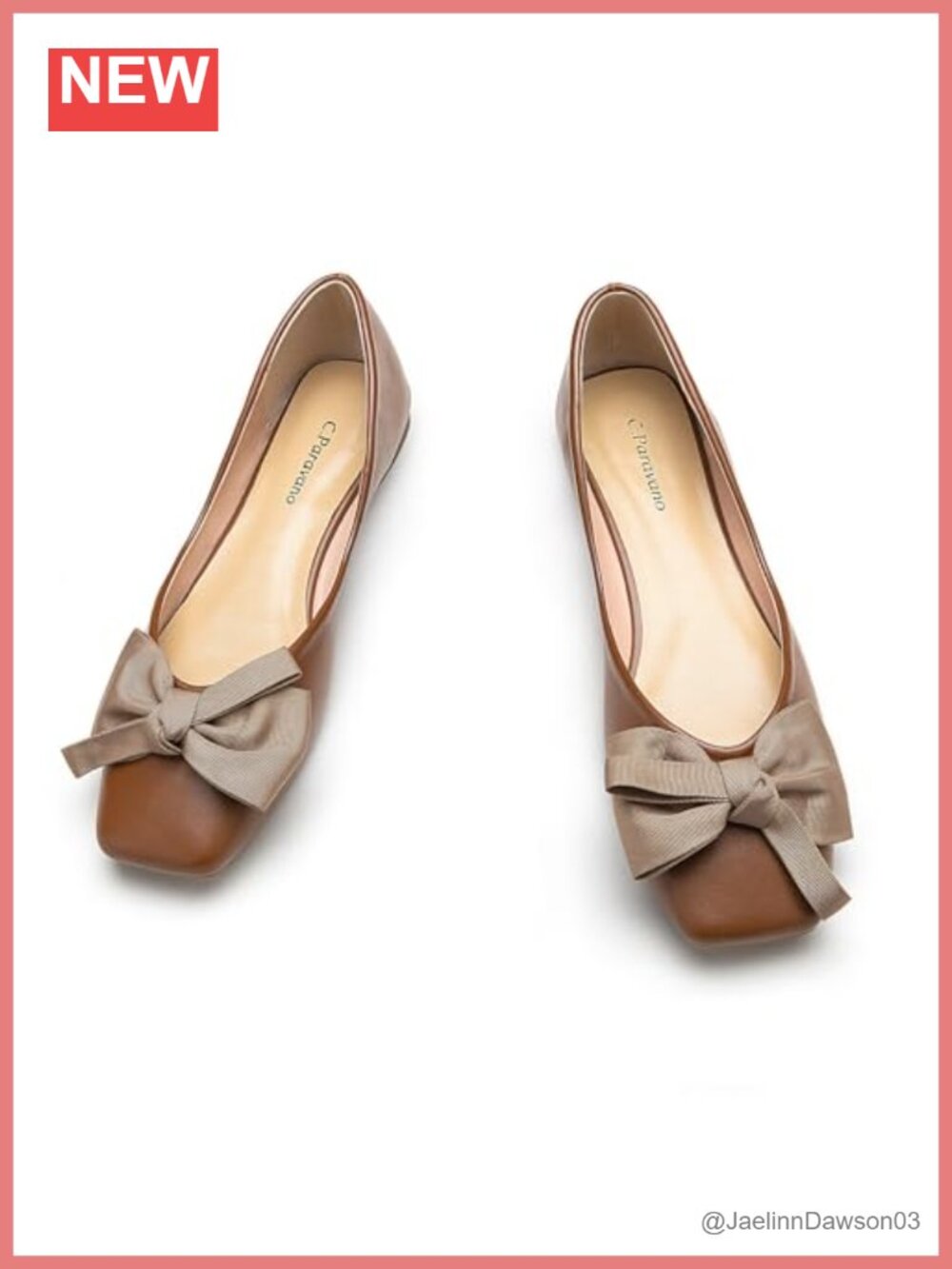 Women's Square Toe Ballet Flats with Bow, Faux Leather & Lambskin Insole, Low